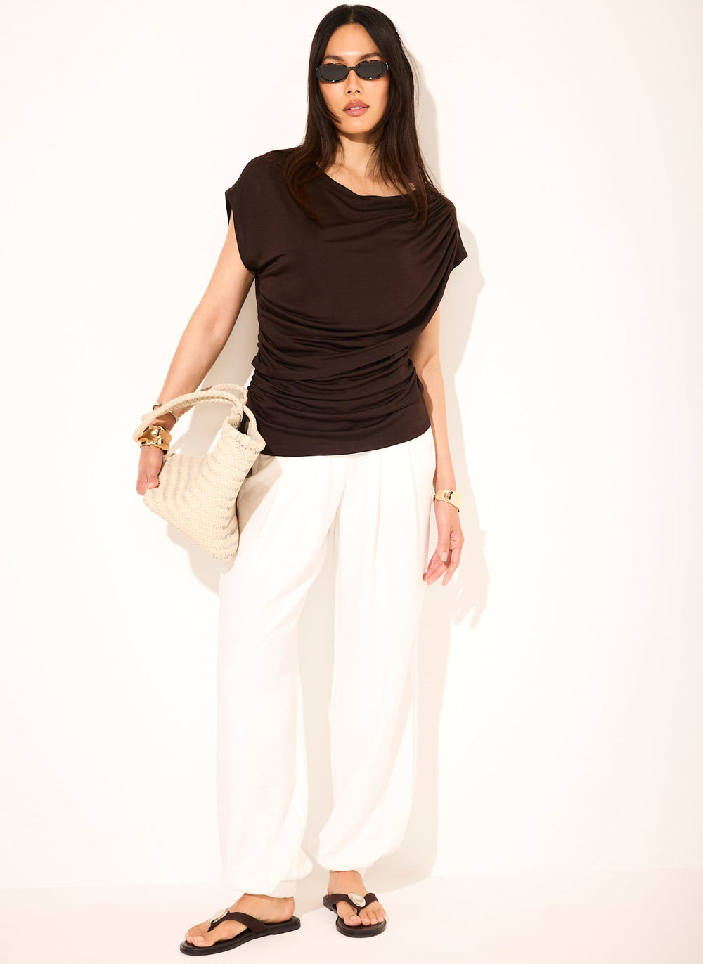 Brown Layered Drape Top
