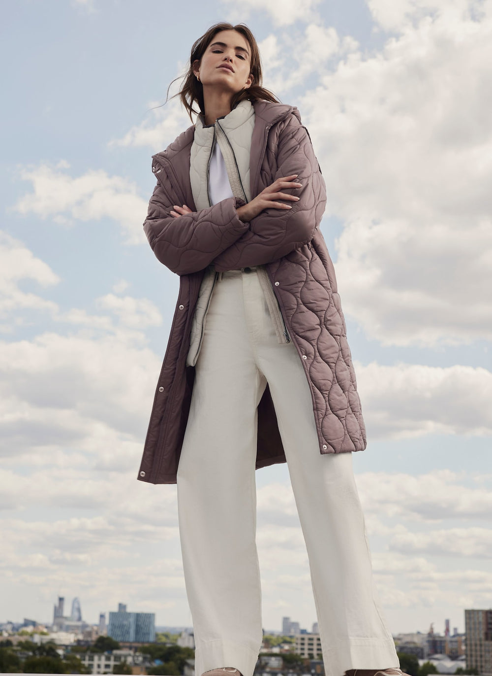 Brown Double Layer Quilted Coat
