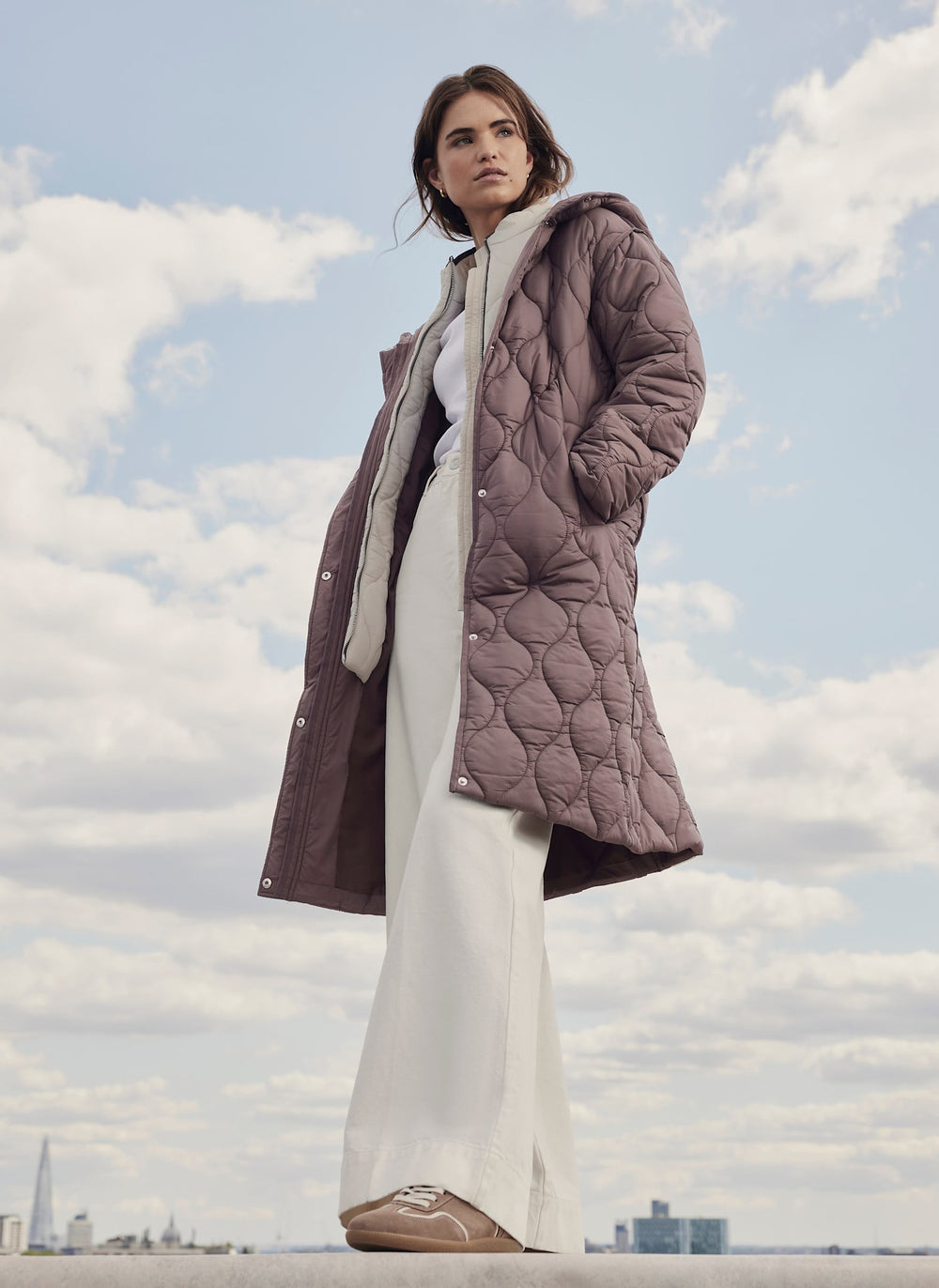 Brown Double Layer Quilted Coat