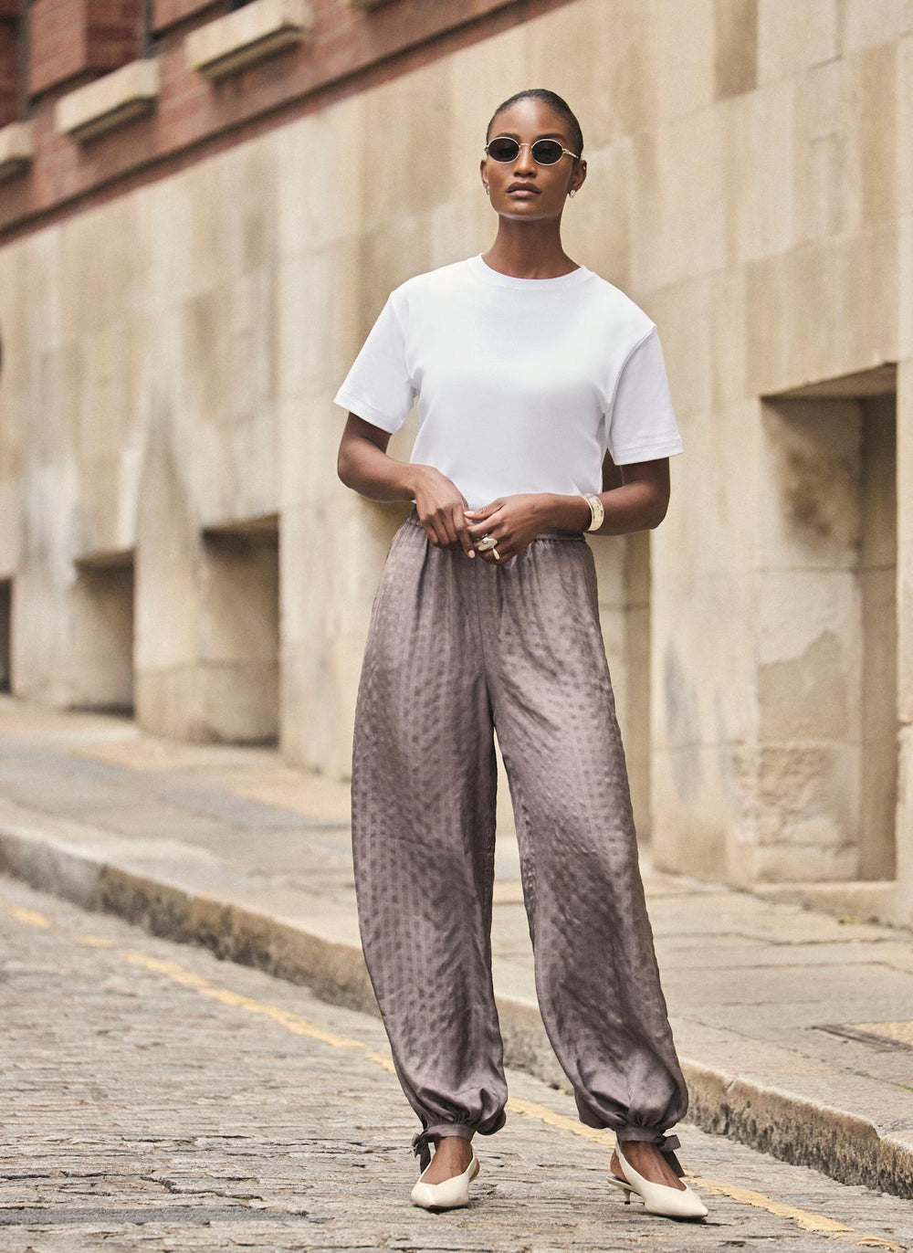 Brown Checked Soft Balloon Trousers