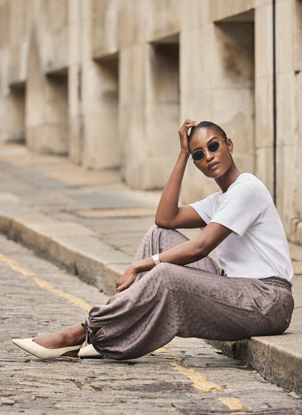 Brown Checked Soft Balloon Trousers