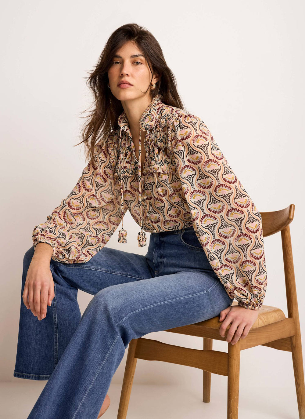 Brown Floral Print Blouse
