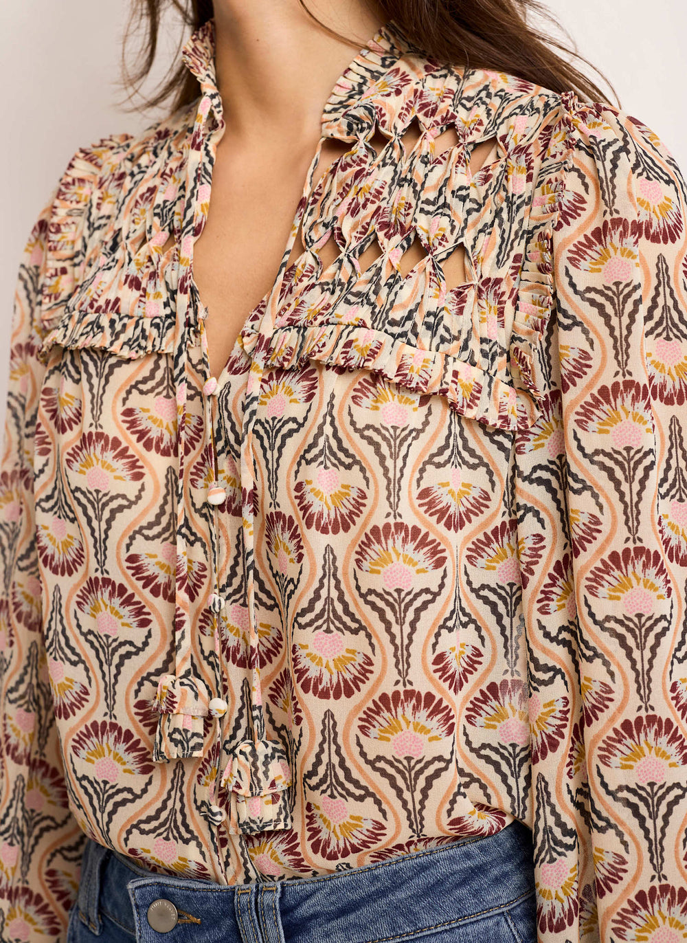 Brown Floral Print Blouse