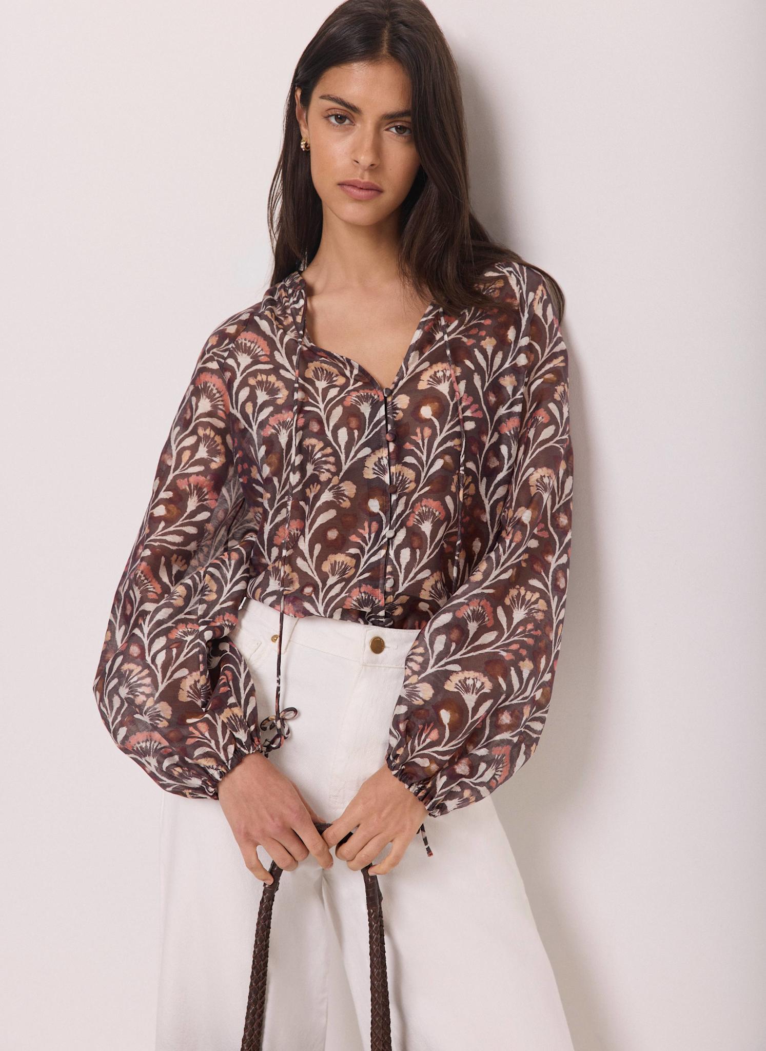 み*ー様 22AW Apolina Bette Blouse chocolate Brown Floral Print Blouse – Mint Velvet