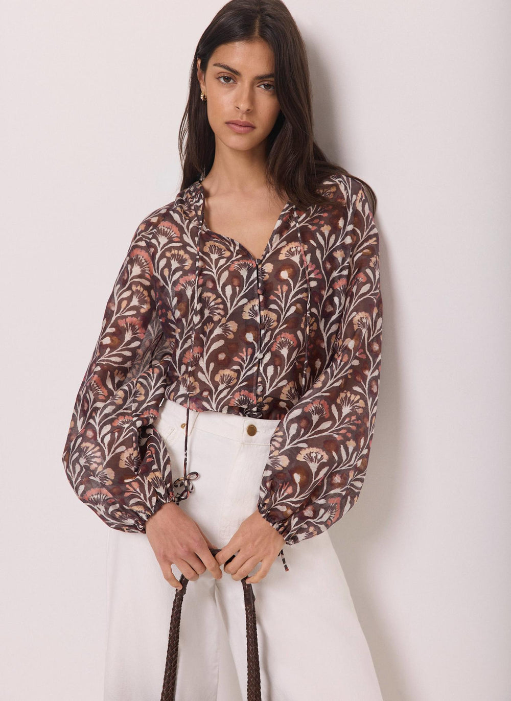 Brown Floral Print Blouse