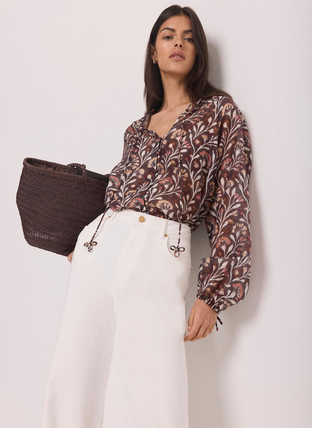 Brown Floral Print Blouse