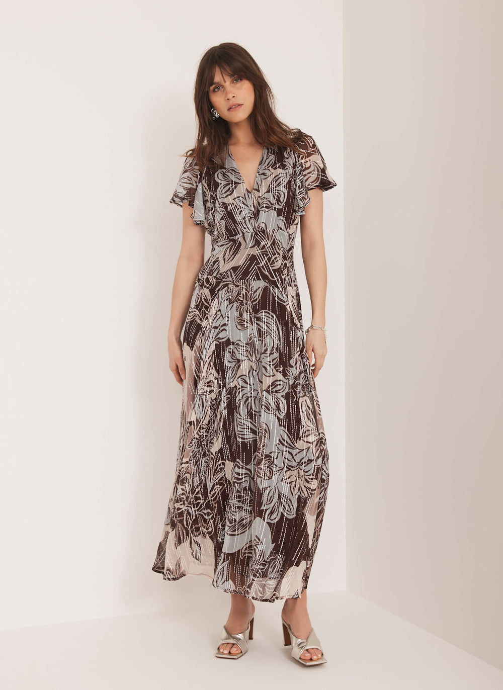 Brown Floral Print Maxi Dress