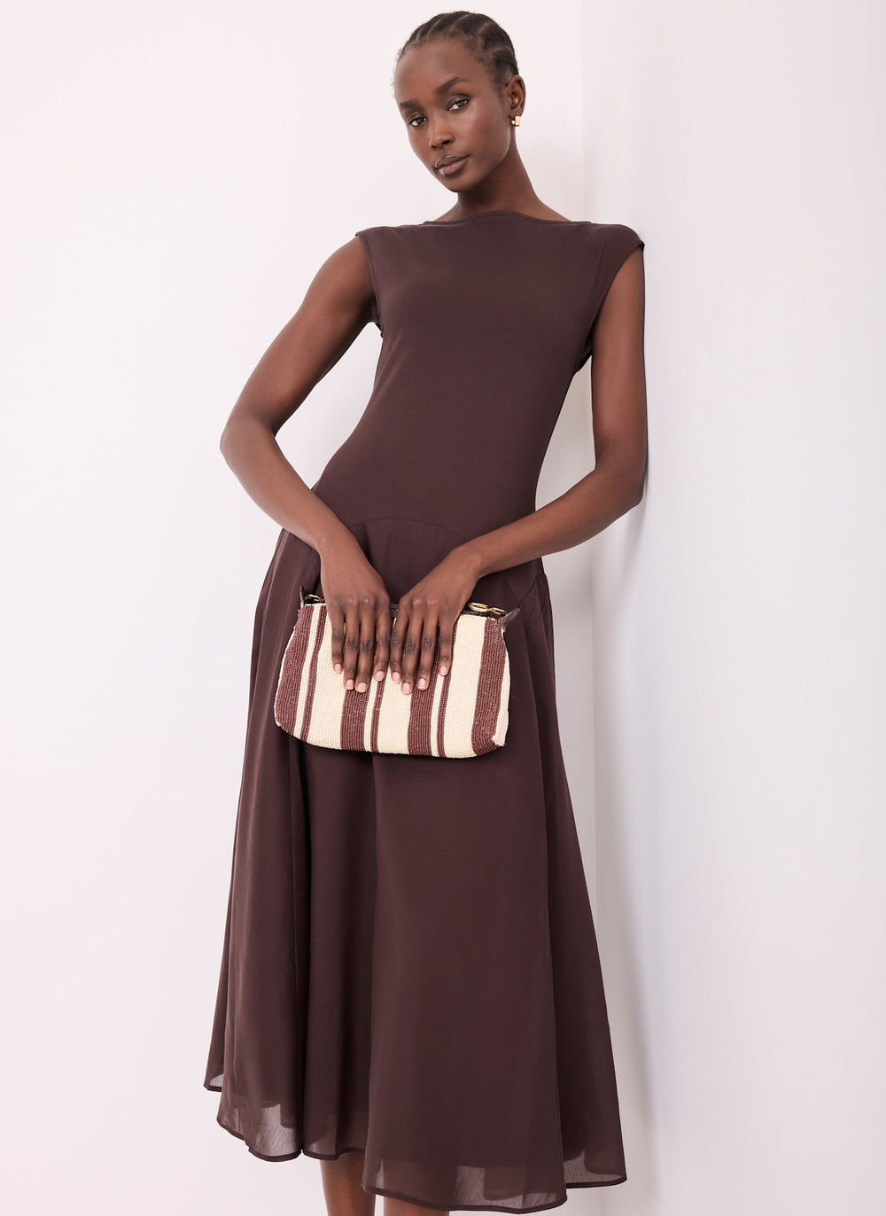 Brown Sleeveless Midi Dress