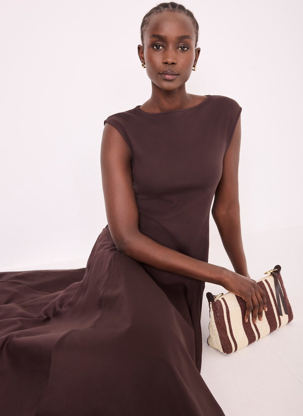 Brown Sleeveless Midi Dress