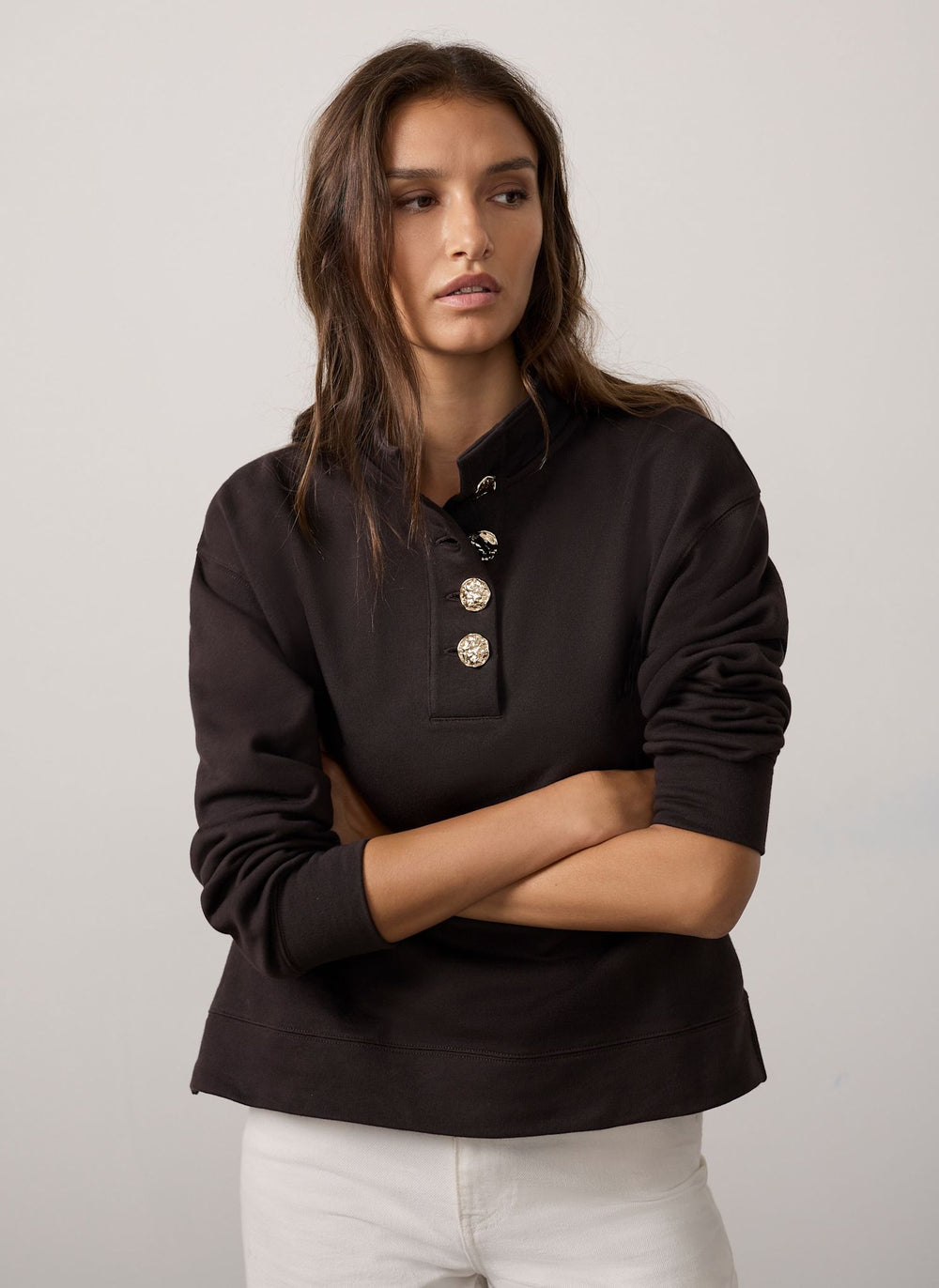 Brown Cotton Funnel Neck Sweatshirt