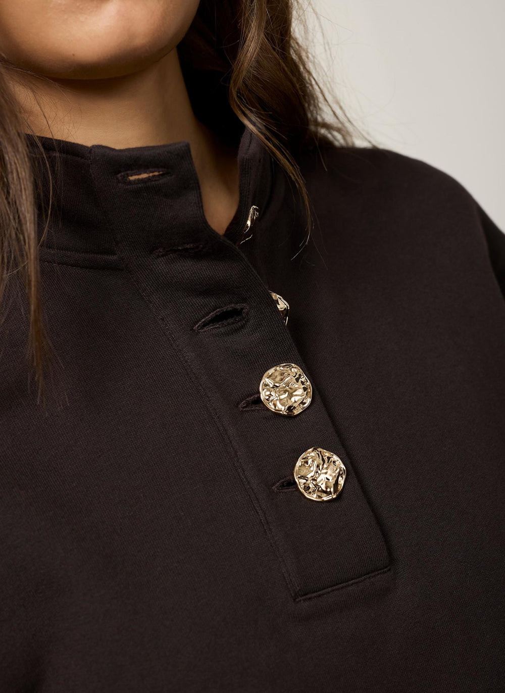 Brown Cotton Funnel Neck Sweatshirt