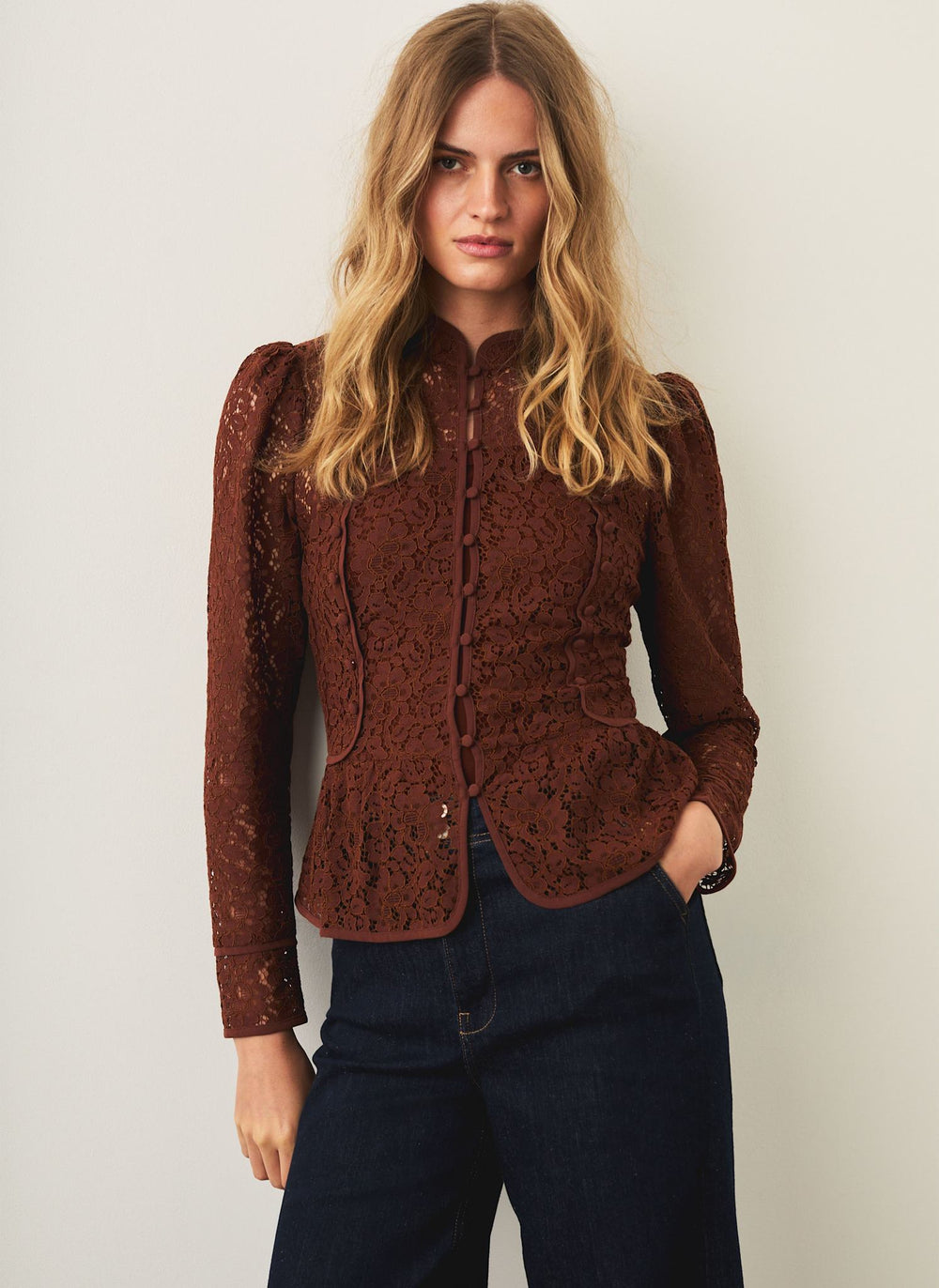 Brown Lace Military Blouse
