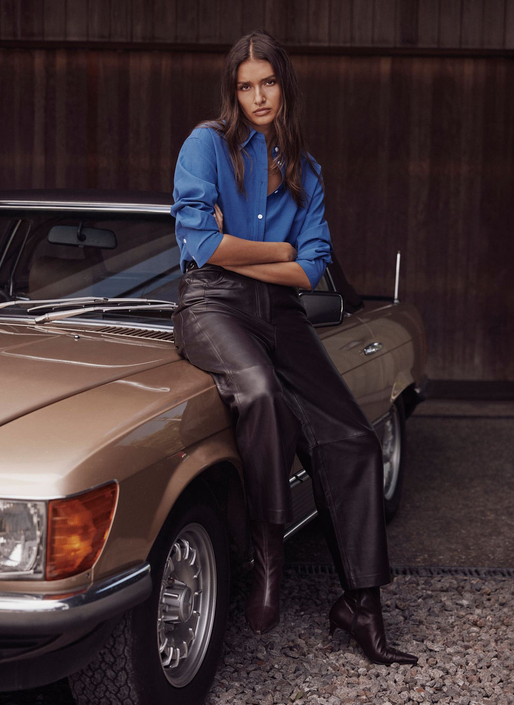 Brown Leather Barrel Leg Trousers