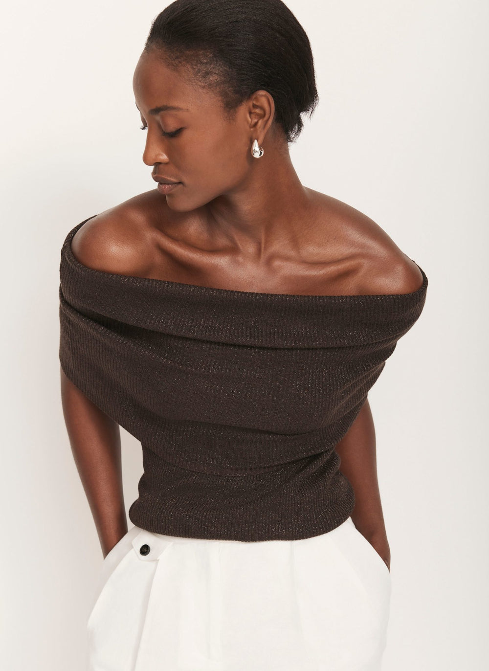 Brown Metallic Bardot Top