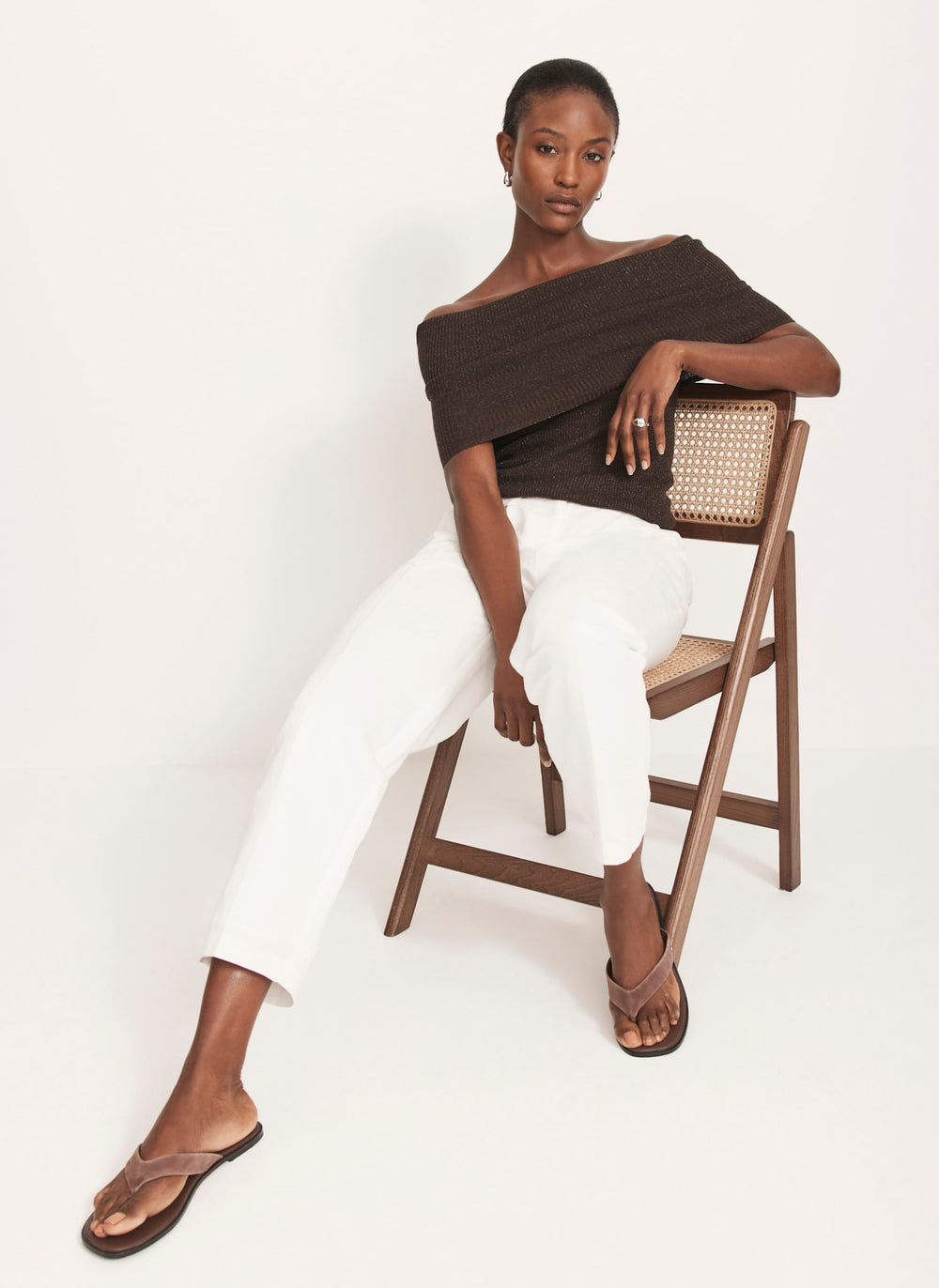 Brown Metallic Bardot Top