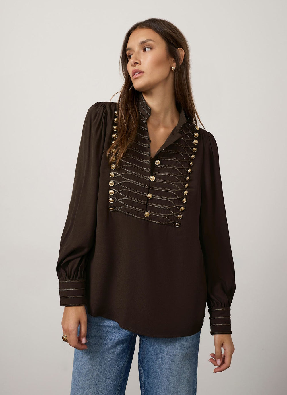 Brown Military Detail Blouse