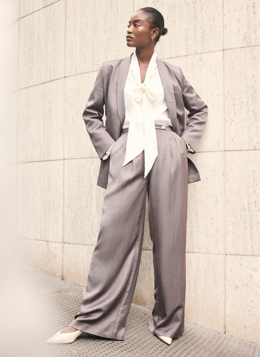 Brown Tailored Wide Leg Trousers