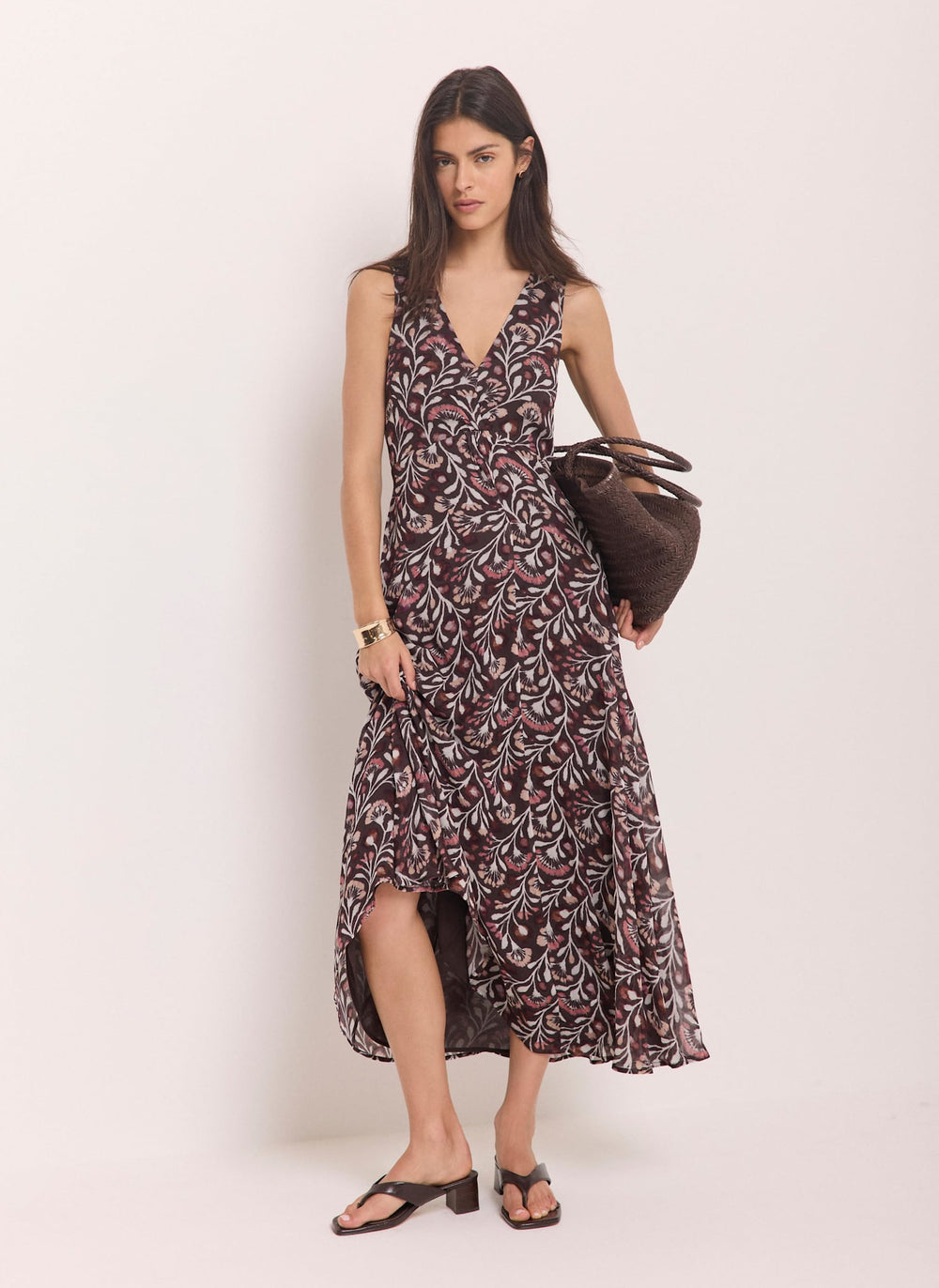 Brown Floral Print Maxi Dress