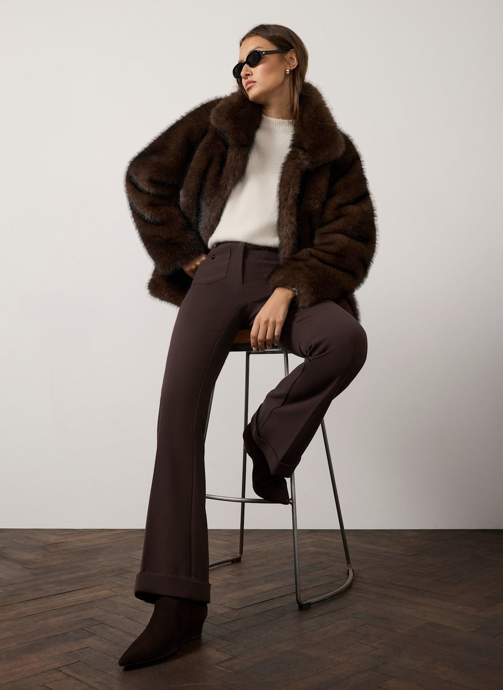 Brown Pocket Detail Flared Trousers