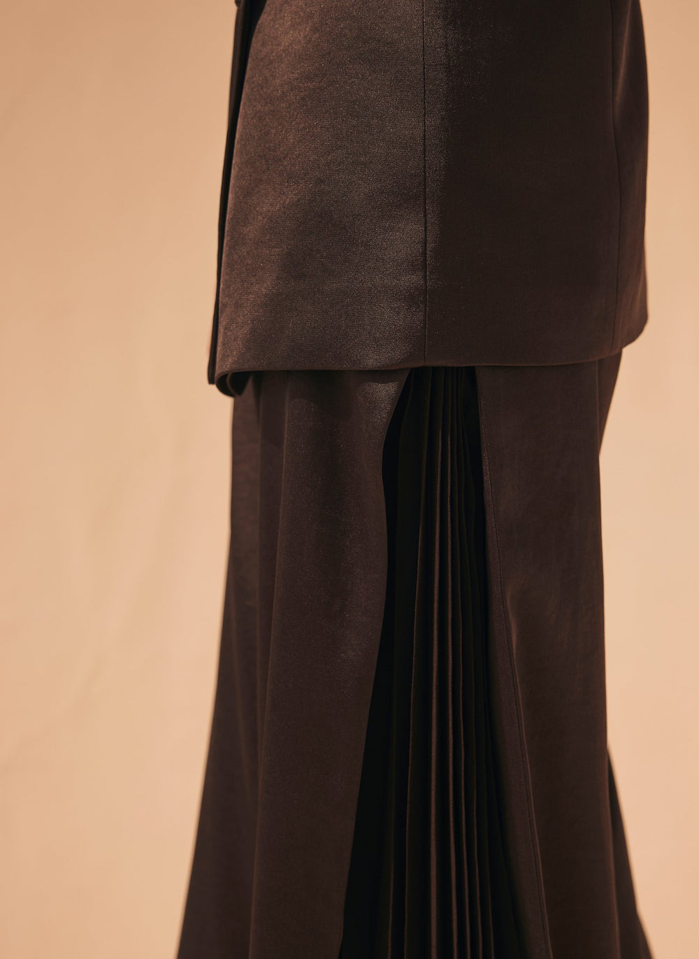 Brown Satin Side Pleat Wide Trousers