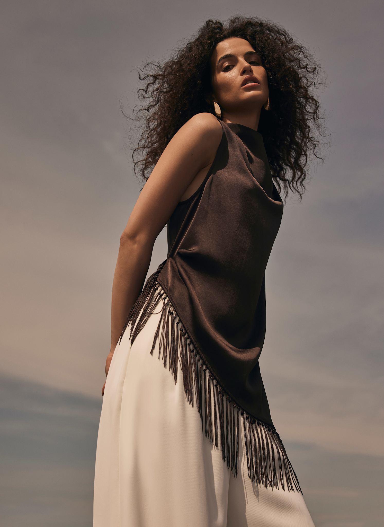 Brown Satin Tassle Top – Mint Velvet