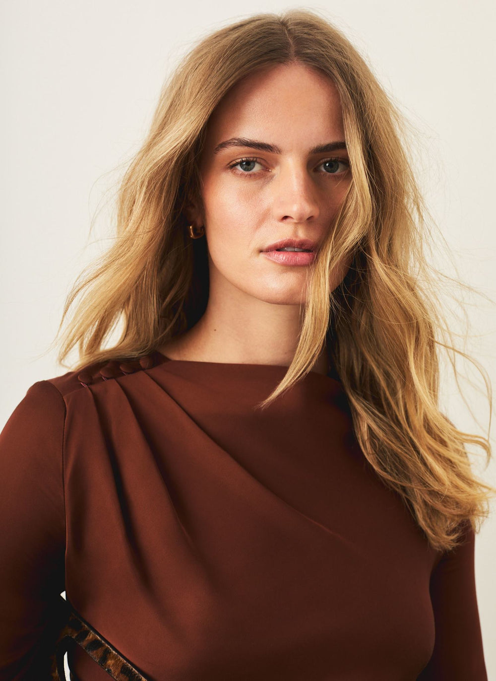 Brown Satin Drape Top