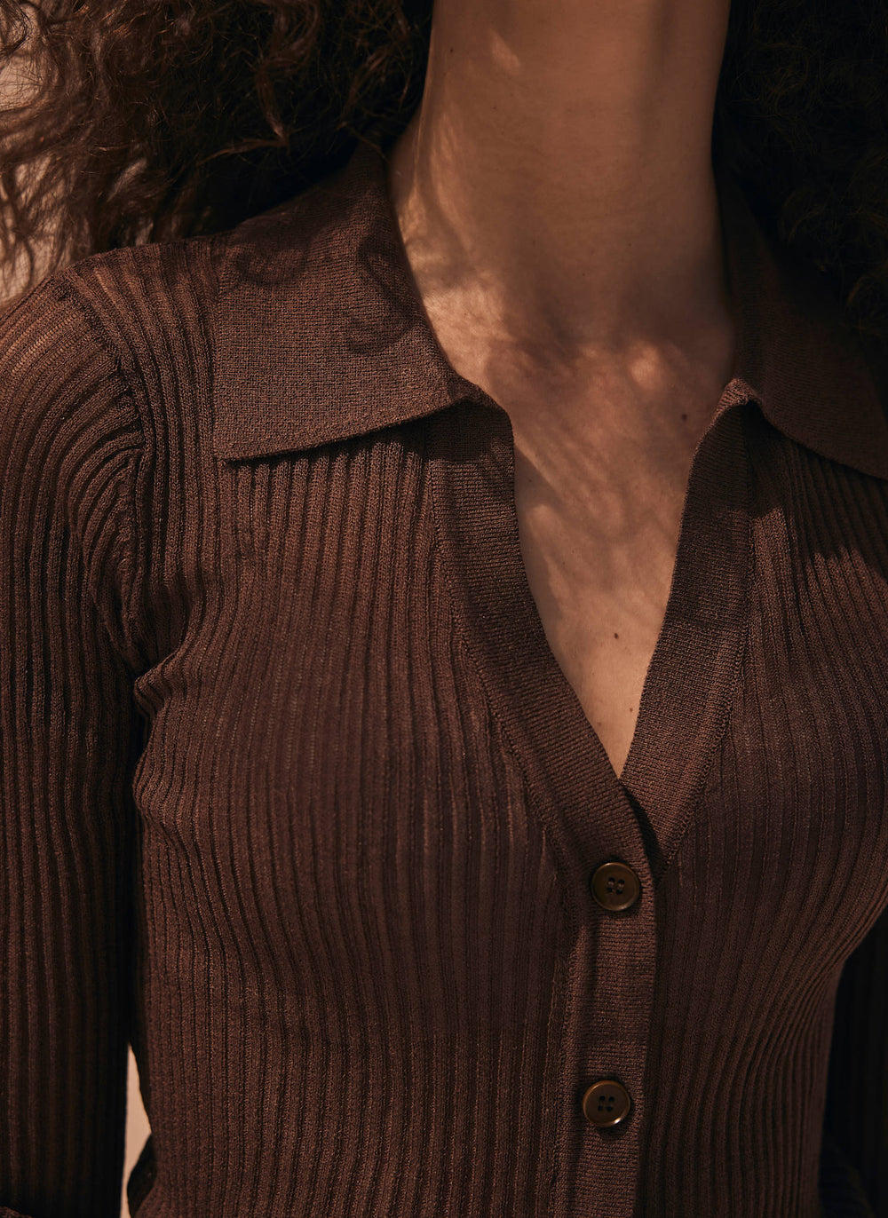 Brown Sheer Collar Knit Shirt