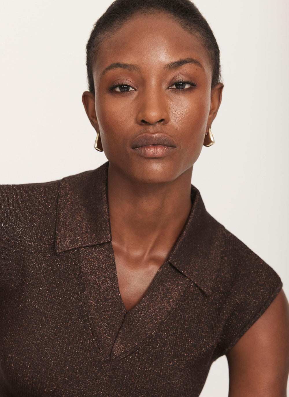 Brown Metallic Sleeveless Knit Top