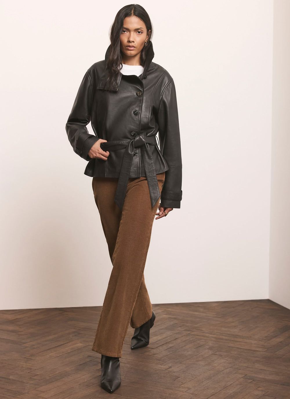 Brown Corduroy Straight Leg Trousers