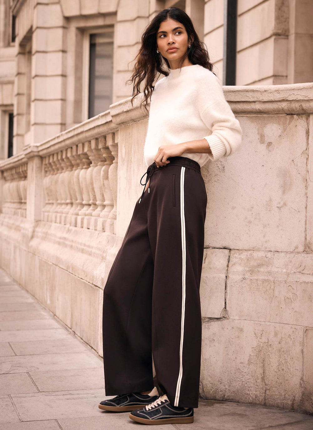 Brown Side Stripe Barrel Trousers