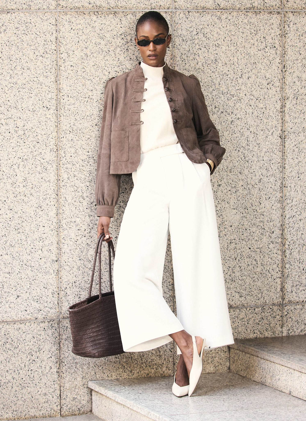 Brown Suede Stand Collar Jacket
