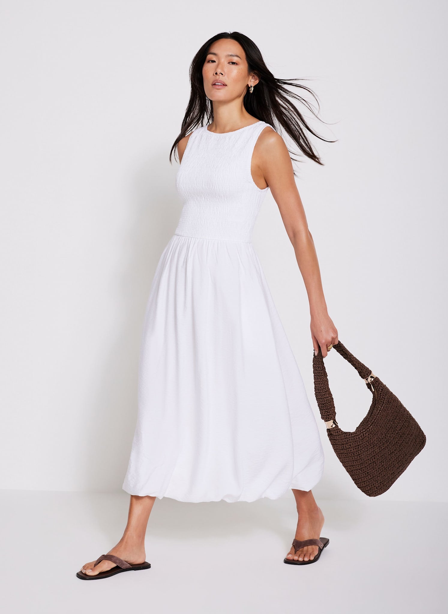 White Bubble Hem Midi Dress – Mint Velvet
