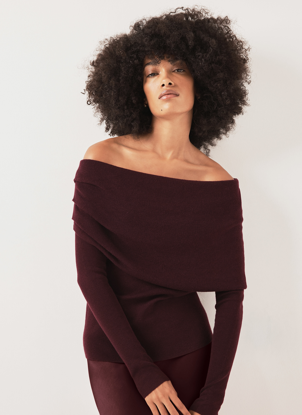 Burgundy Bardot Knit Top