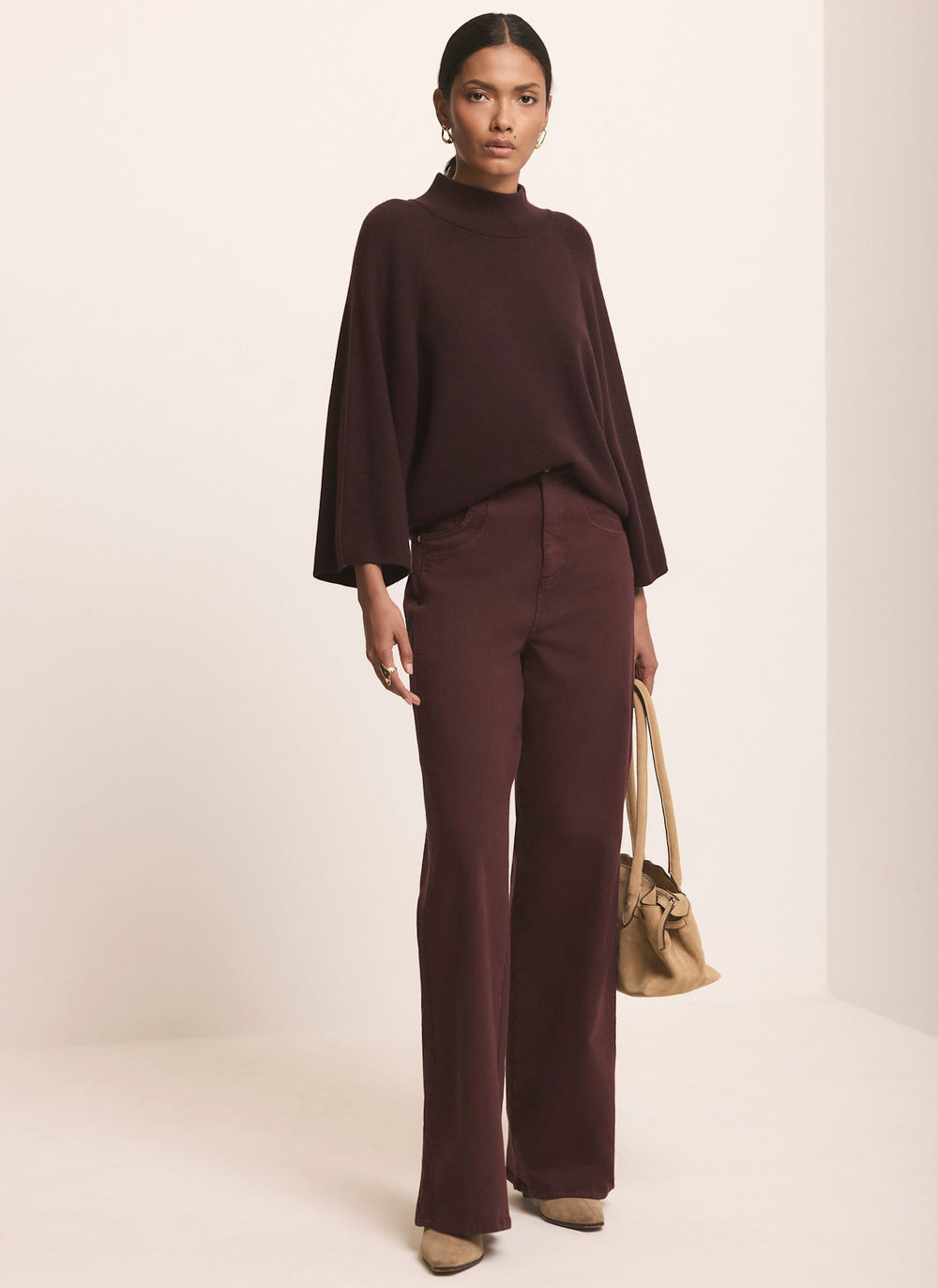 Burgundy Cotton Blend Wide Sleeve Knit Top