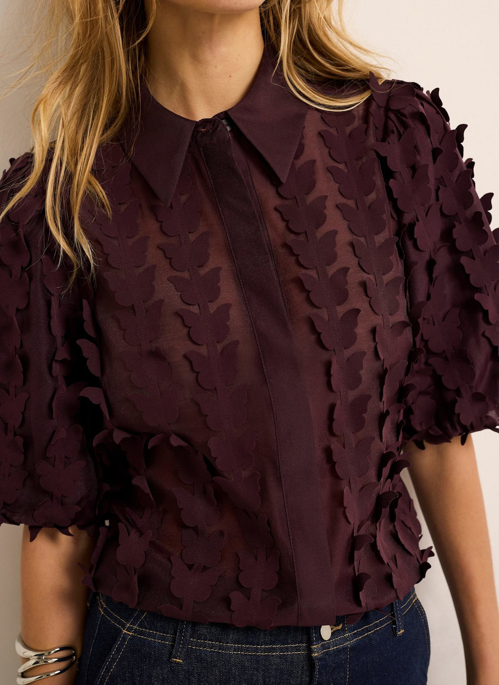 Burgundy Butterfly Applique Shirt