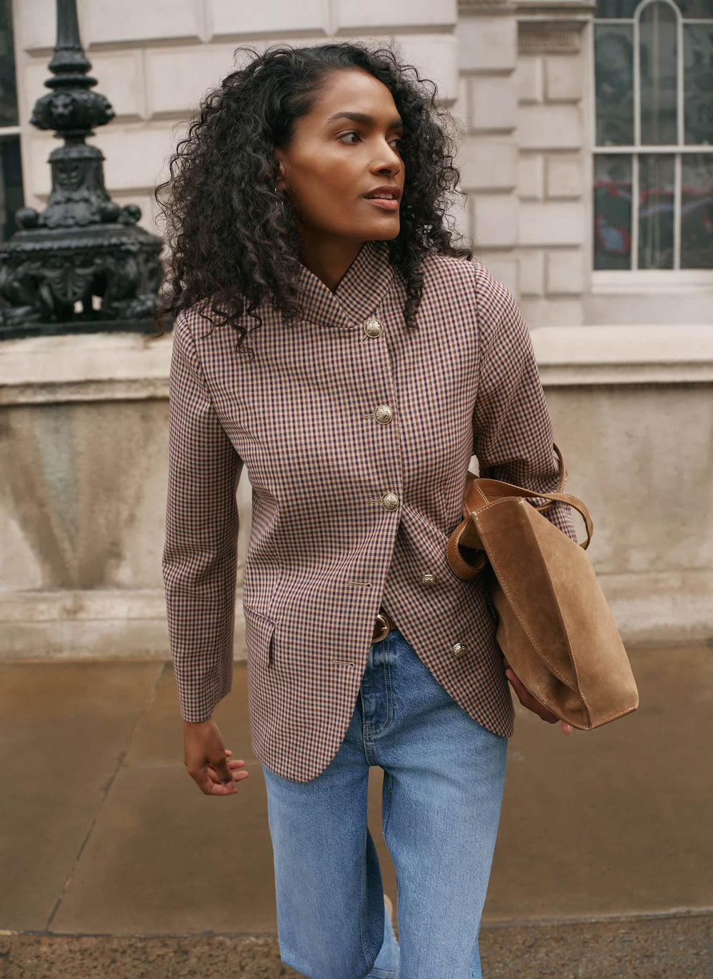 Burgundy Checked Single Breasted Blazer