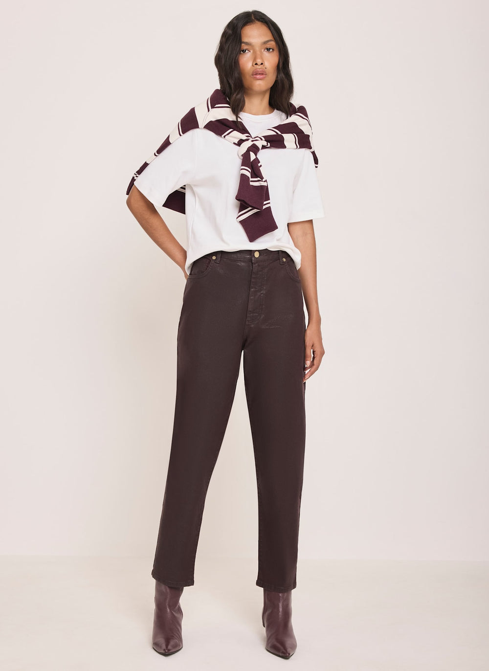 Burgundy Coated Tapered Jeans