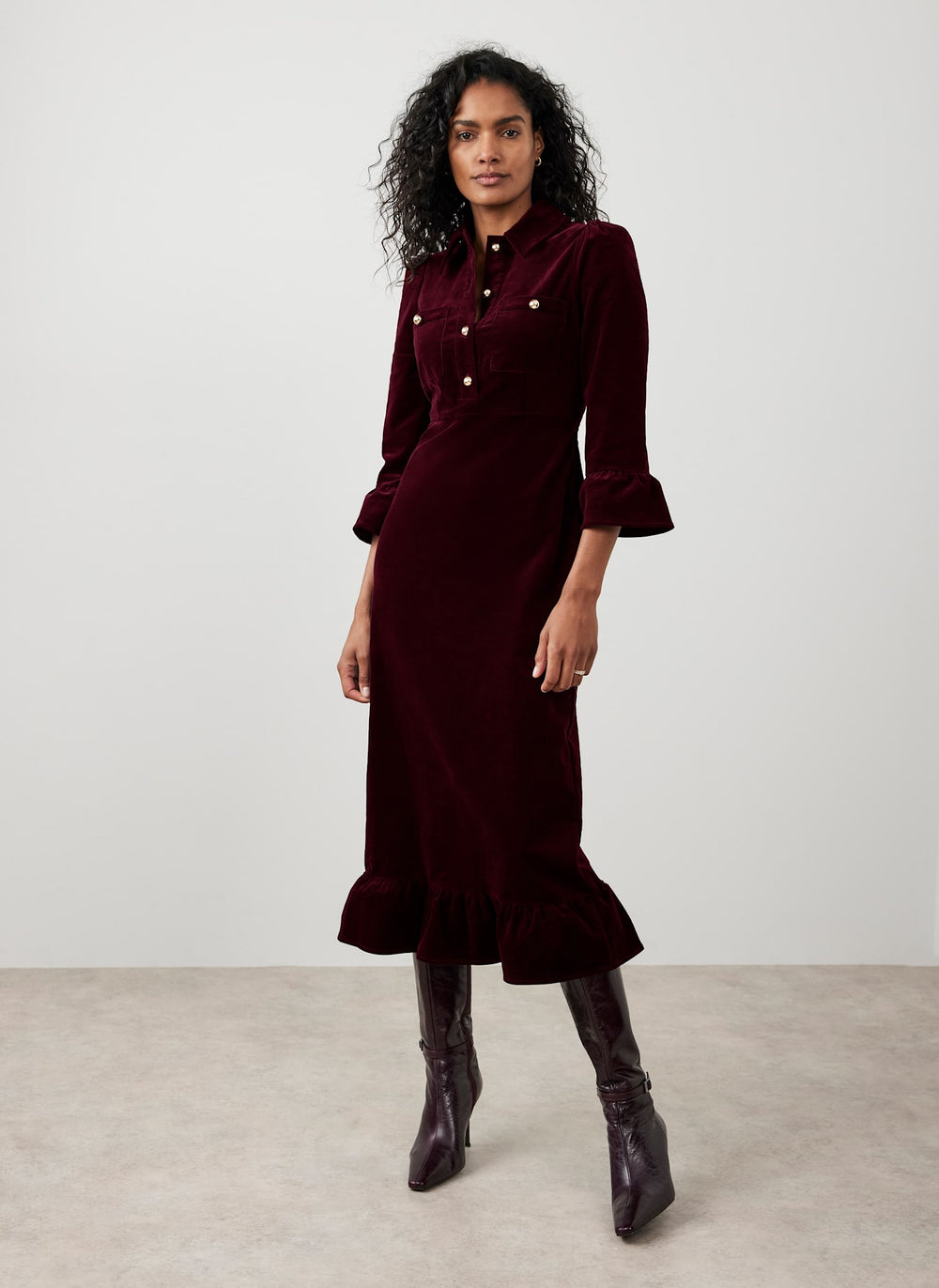 Burgundy Corduroy Midi Dress