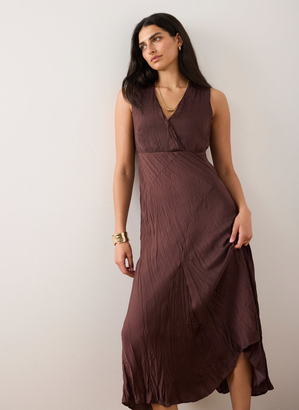 Burgundy Crinkle Maxi Dress