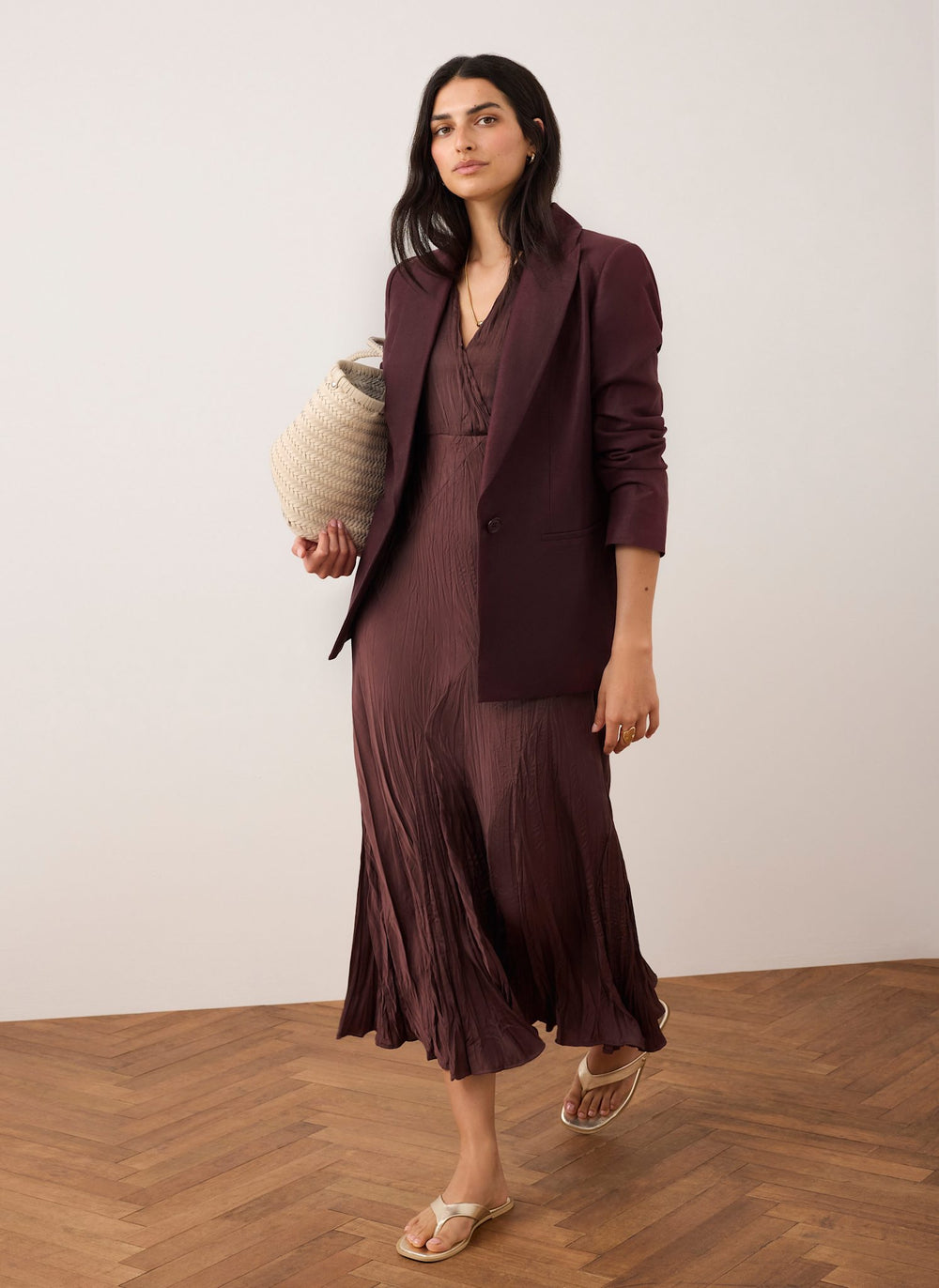 Burgundy Crinkle Maxi Dress