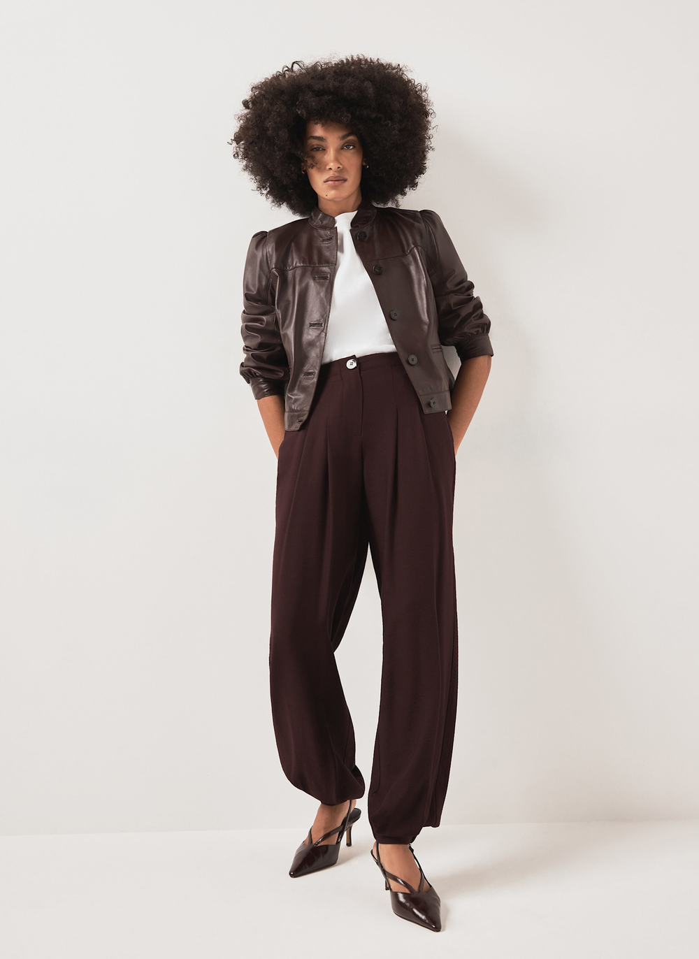 Burgundy Balloon Leg Trousers