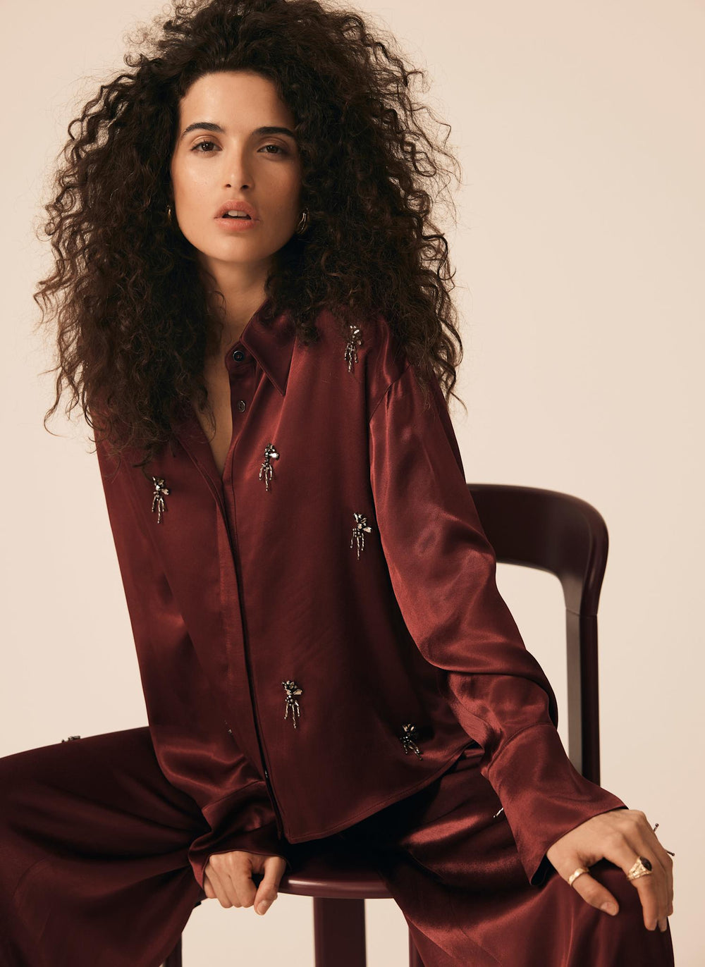 Burgundy Embellished Shirt