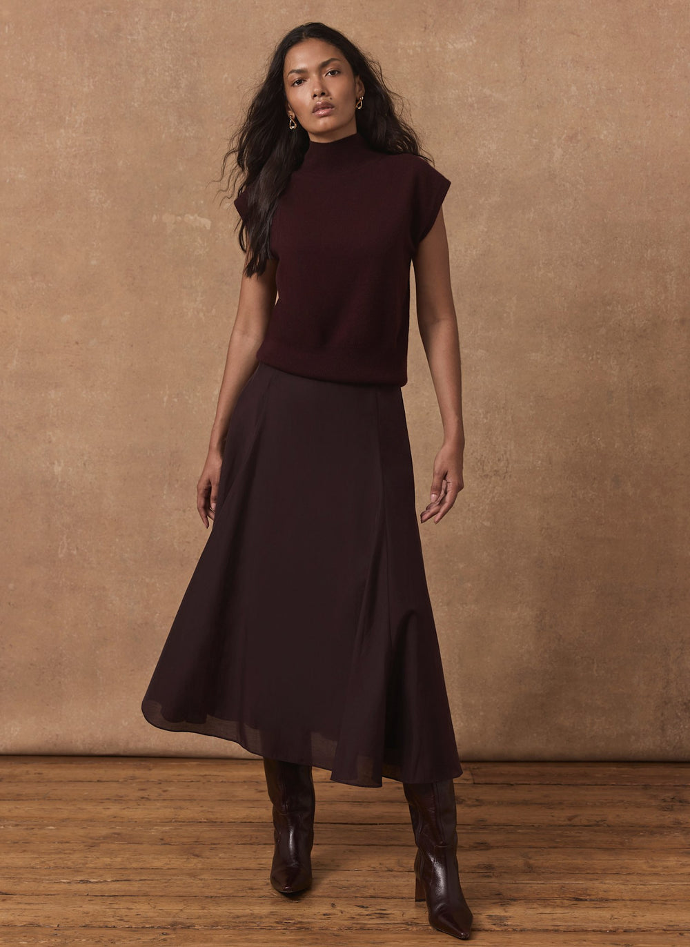 Burgundy Full Midi Skirt