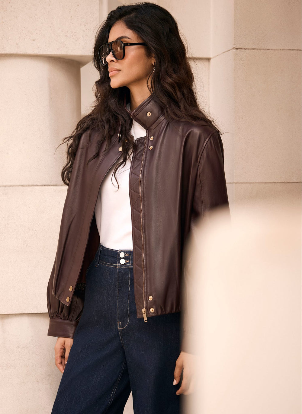 Burgundy Leather Ultimate Funnel Neck Bomber Jacket