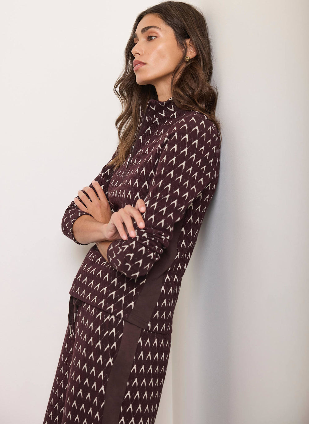 Burgundy Jacquard Half Zip Top