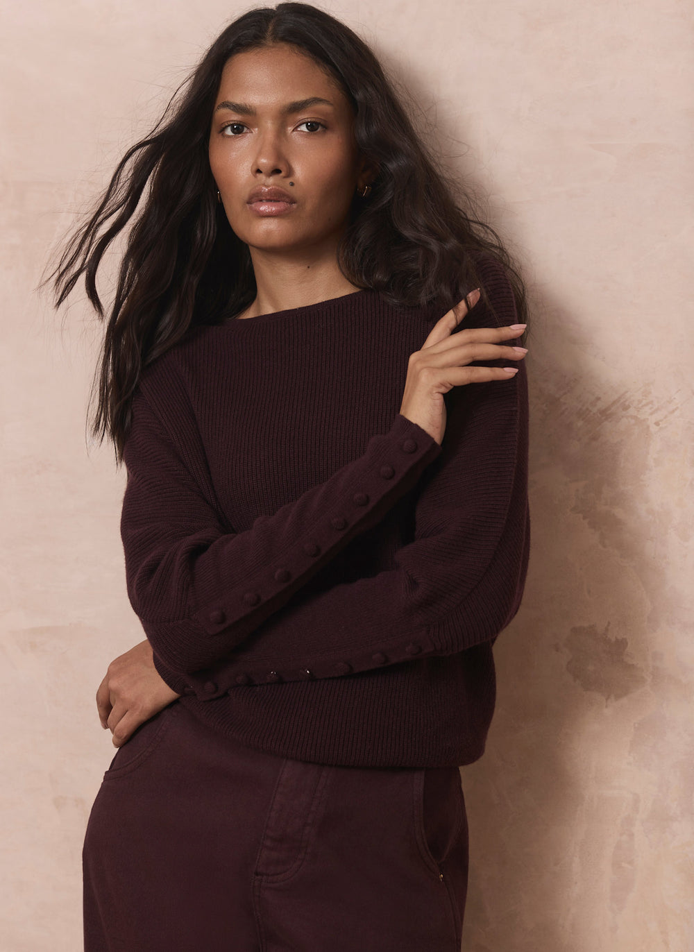 Burgundy Lace Detail Batwing Jumper