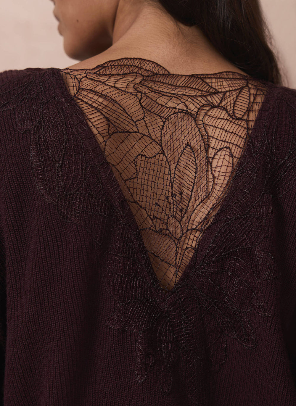 Burgundy Lace Detail Batwing Jumper
