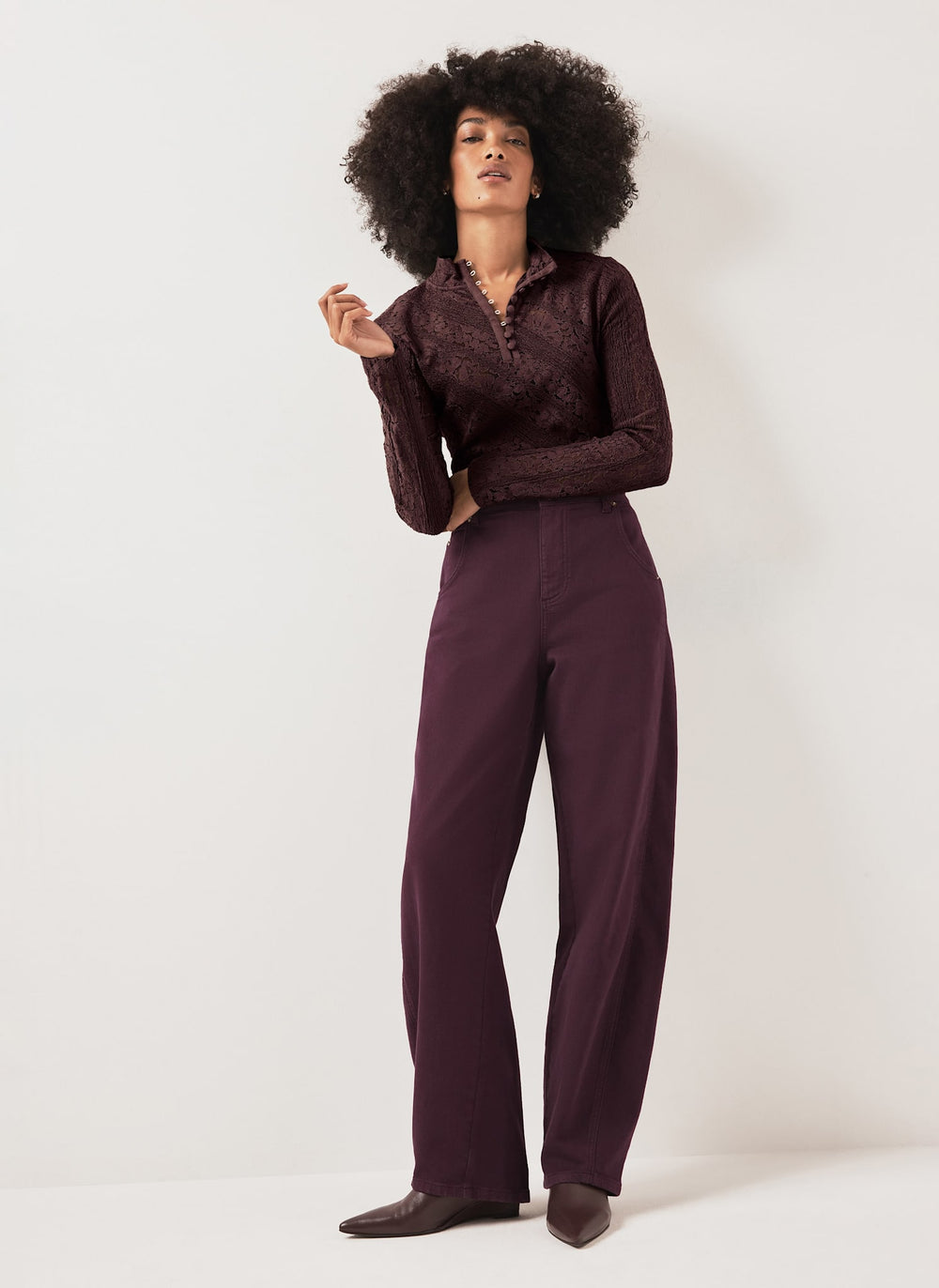 Burgundy Lace Button Detail Top