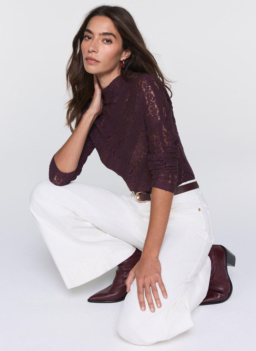 Burgundy Lace High Neck Top