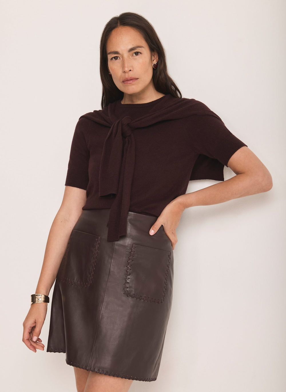 Burgundy Leather Mini Skirt